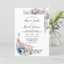Pink & Dusty Blue Roses Watercolor Floral Wedding