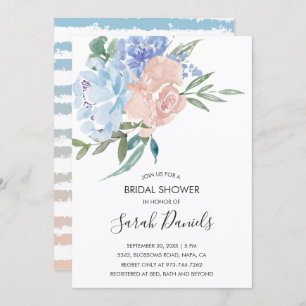 Pink & Dusty Blue Watercolor Floral Bridal Shower Invitation