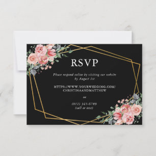 Pink Dusty Rose & Black Floral Wedding Online RSVP Card