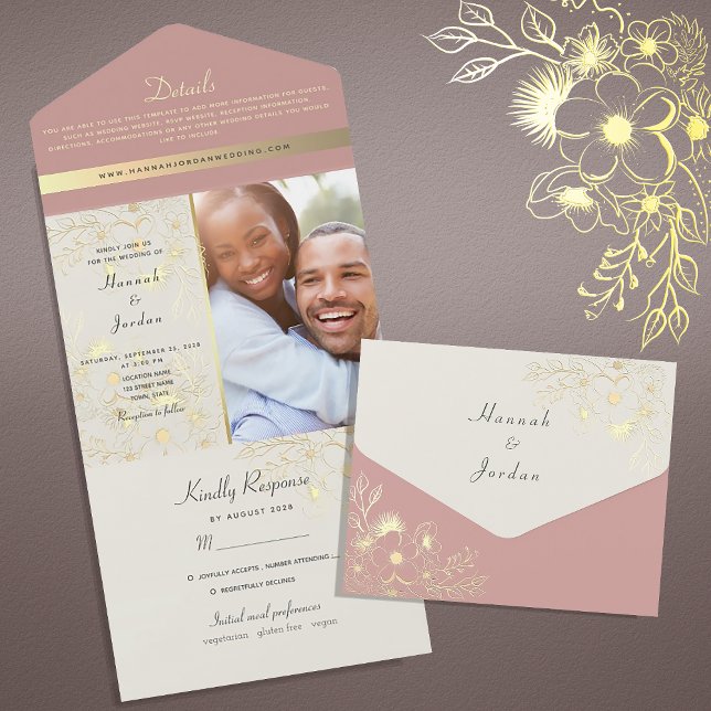 Pink Dusty Rose Boho Floral Wedding All In One Invitation (Creator Uploaded)