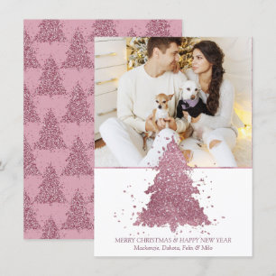Pink Dusty Rose Christmas Tree Modern Chic Photo Holiday Card