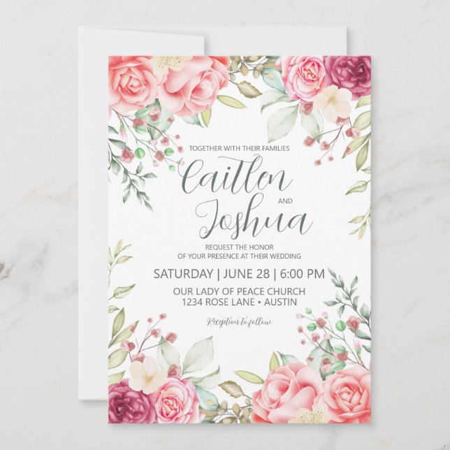 Pink Dusty Rose Greenery Wedding Invitation (Front)