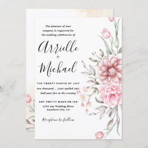 Pink Dusty Rose Greenery Wedding Invitation