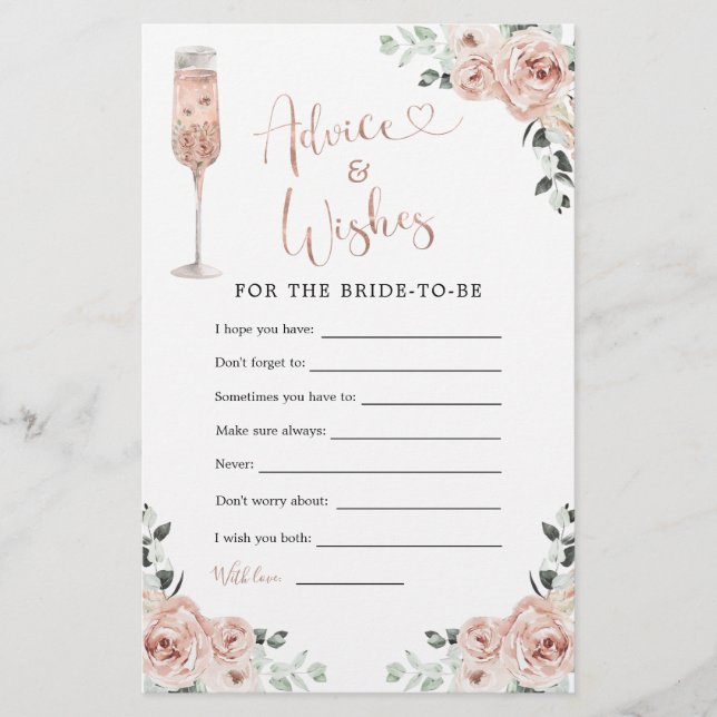 Pink Dusty Rose Petals Prosecco Advice & Wishes (Front)