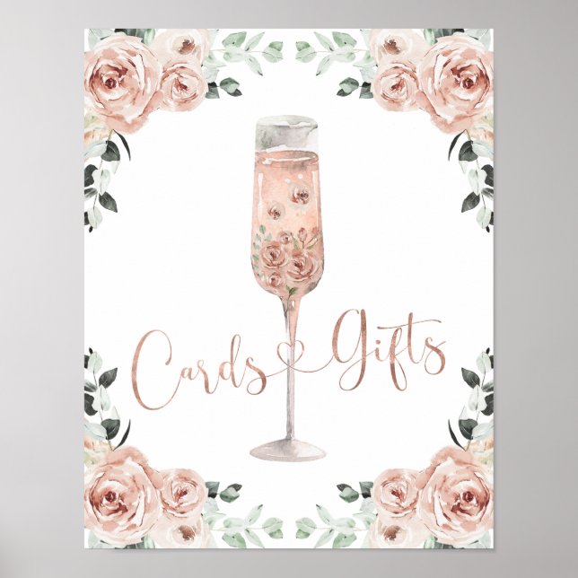 Pink Dusty Rose Petals Prosecco Cards and GIfts Poster (Front)