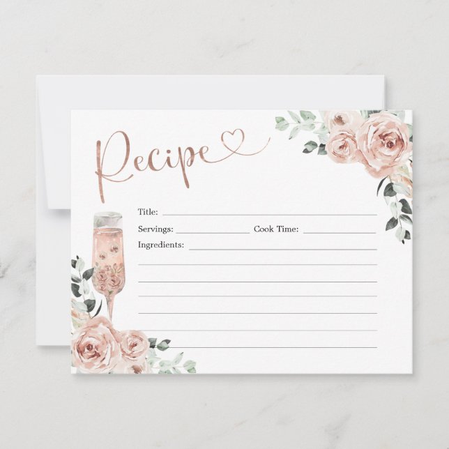 Pink Dusty Rose Petals Prosecco Recipe Card (Front)