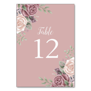 Pink Dusty Rose Watercolor Floral Table Number