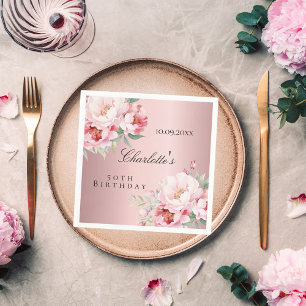 Pink dusty roses florals elegant birthday napkin