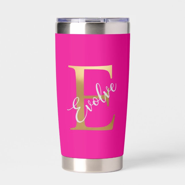 Pink E, Evolve Travel Tumbler (Front)