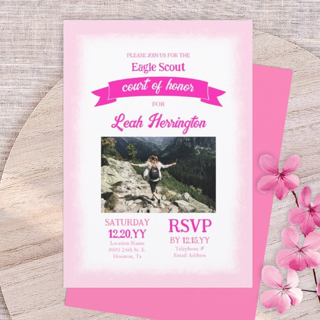 Pink Eagle Scout Court of Honor Ceremony Party (Pink Eagle Scout Court of Honor Ceremony Party Invitation, Pink Scouting Achievement Celebration)
