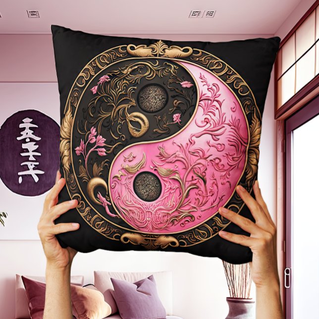 Pink East Oriental Yin and Yang Taijitu Cushion (Creator Uploaded)