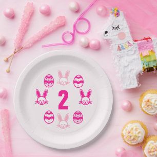 Pink Easter 2nd Birthday Paper Plate