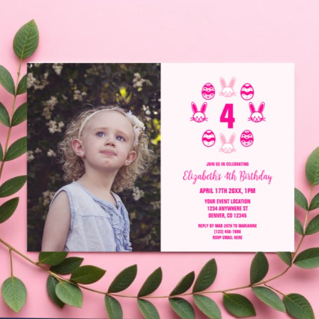 Pink Easter 4th Birthday Invitation (Creator Uploaded)