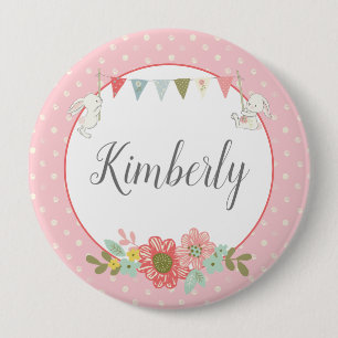 Pink Easter Basket Name 10 Cm Round Badge