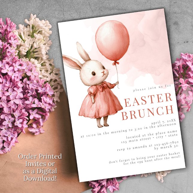 Pink Easter Brunch Bunny Watercolor Party Invitation (Creator Uploaded)