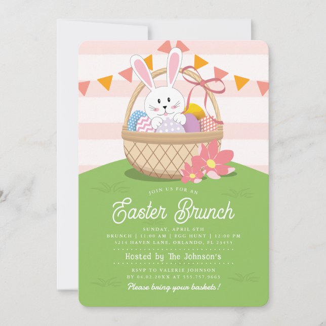 Pink Easter Brunch & Egg Hunt Holiday Invitation (Front)