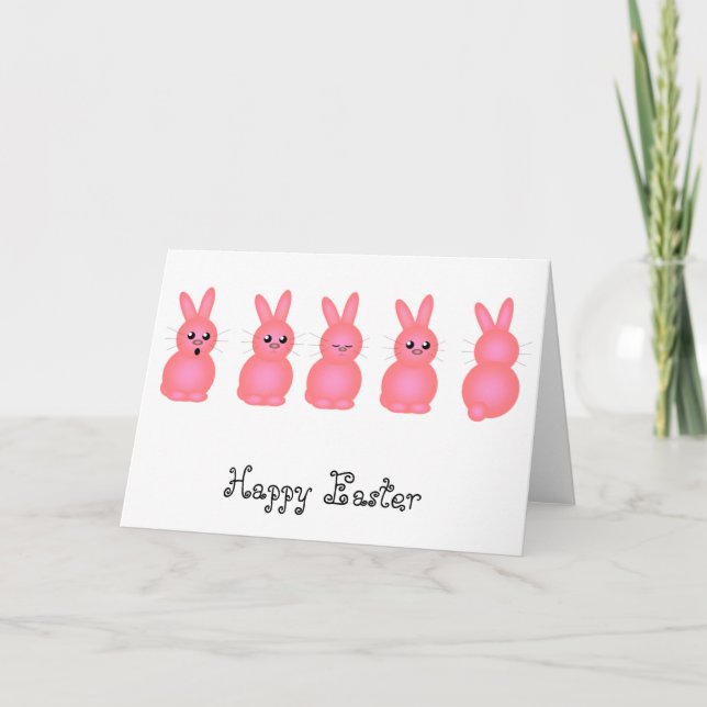 Pink Easter Bunnies Holiday Card (Front)
