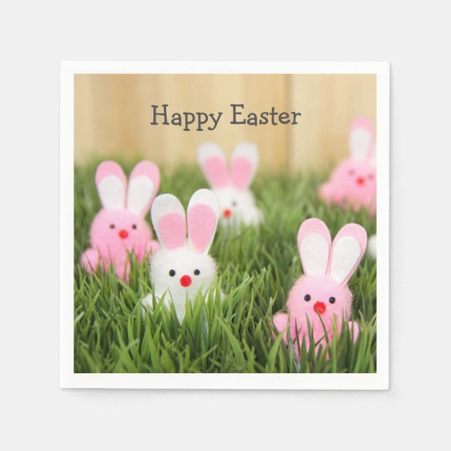 Pink Easter Bunnies in Grass Napkin (Front)
