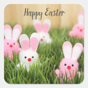 Pink Easter Bunnies Square Sticker