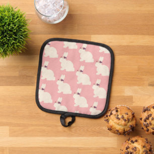 Pink Easter Bunny All Over Apron Pot Holder