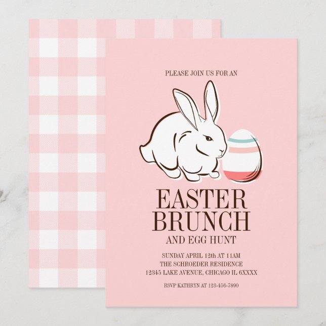 Pink Easter Bunny and Egg Brunch & Egg Hunt Invite (Front/Back)