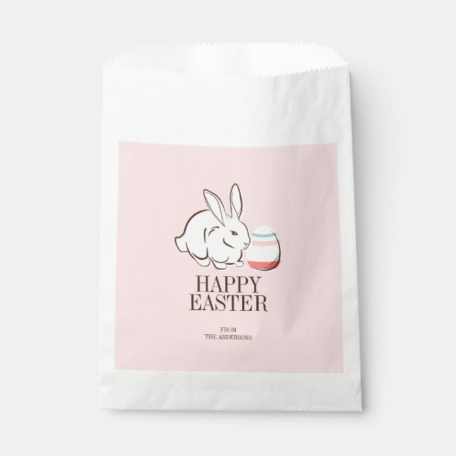 Pink Easter Bunny and Egg Happy Easter Favour Bags (Front)