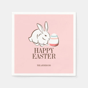 Pink Easter Bunny & Egg Happy Easter Paper Napkins