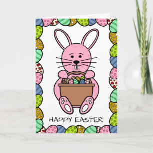 Pink Easter Bunny, Happy Easter Card