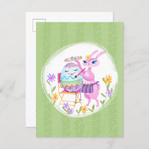 Pink Easter Bunny Rabbit and Egg Postcard