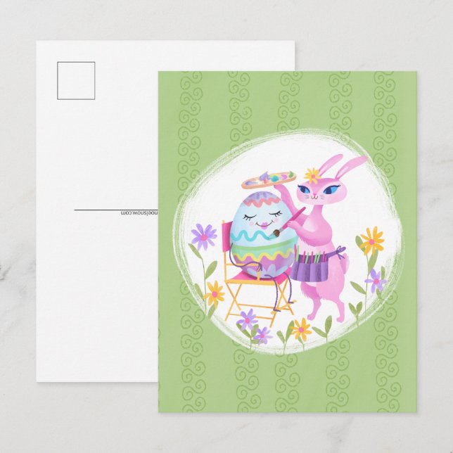 Pink Easter Bunny Rabbit and Egg Postcard (Front/Back)
