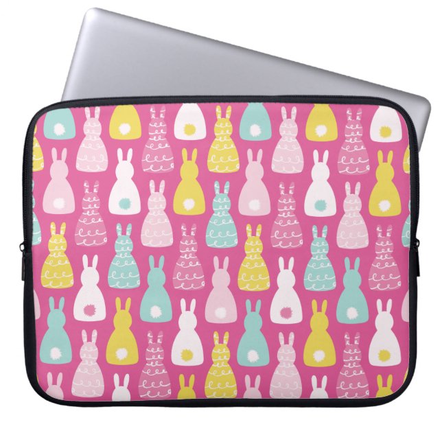Pink Easter Bunny Rabbit Tail Laptop Sleeve (Front)