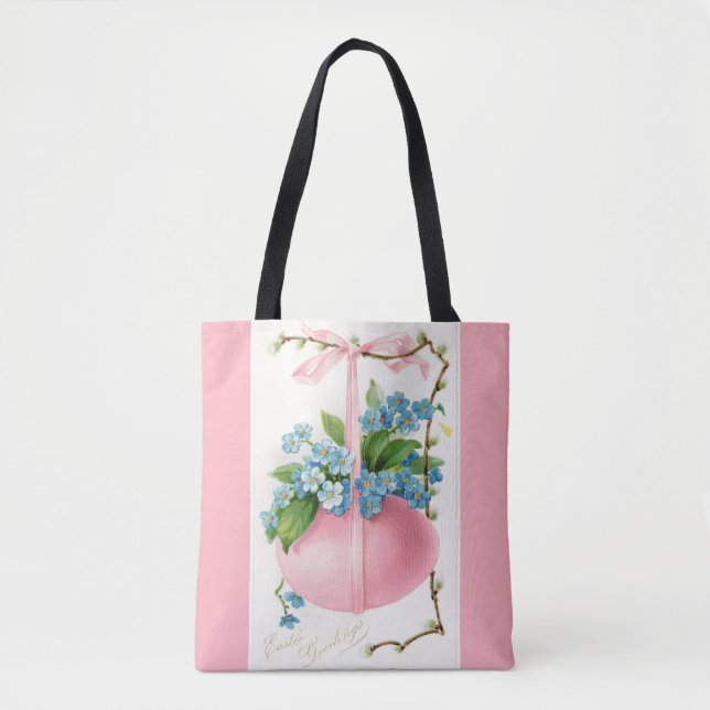 Pink Easter Egg and Flowers Tote Bag (Front)