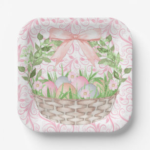Pink Easter Egg Basket Paper Plate