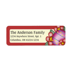 Pink Easter Egg Red Flowers Easter Address Label