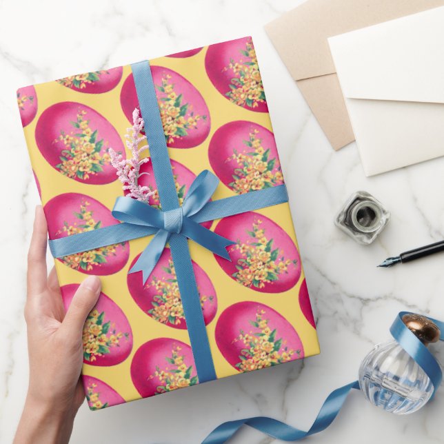 Pink Easter Eggs on Yellow Wrapping Paper (Gifting)