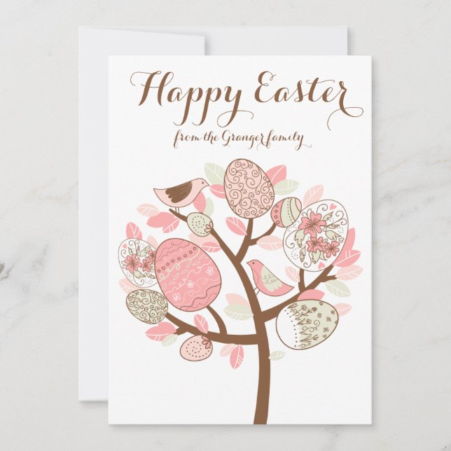 Pink Easter Eggs Tree | Happy Easter Flat Card (Front)