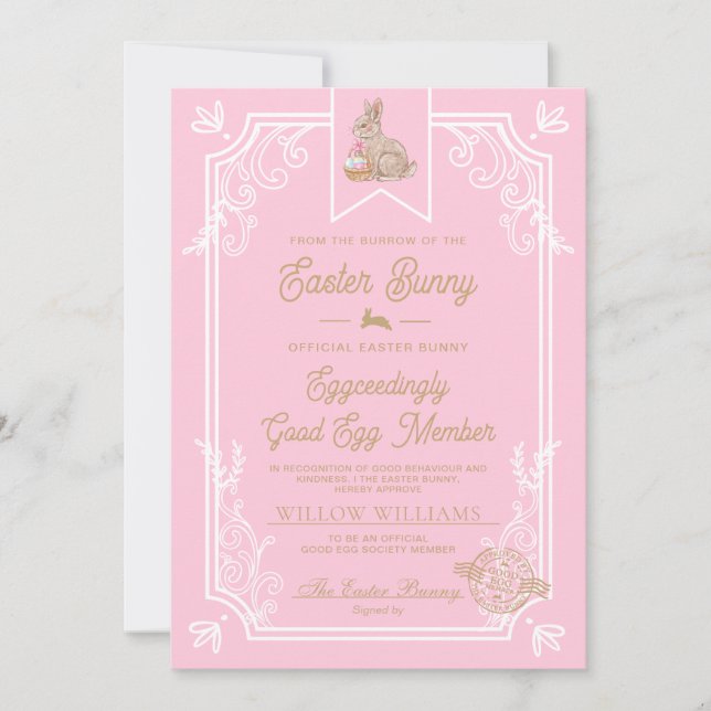 Pink Easter Good Egg Member Certificate Card (Front)