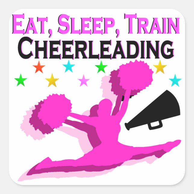 PINK EAT SLEEP TRAIN CHEERLEADING SQUARE STICKER (Front)
