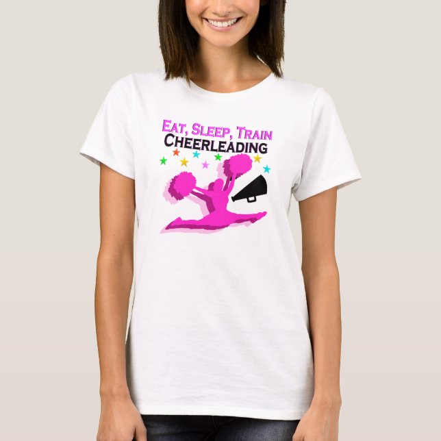 PINK EAT SLEEP TRAIN CHEERLEADING T-Shirt (Front)