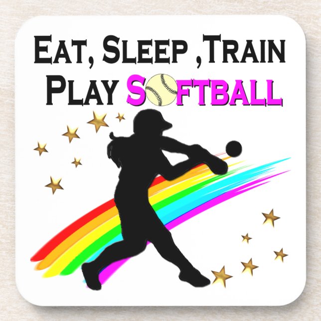 PINK EAT, SLEEP, TRAIN, PLAY SOFTBALL DESIGN COASTER (Front)