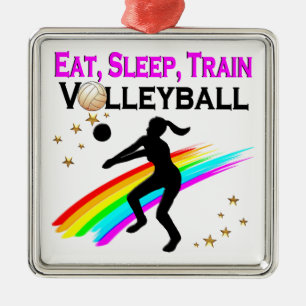 PINK EAT, SLEEP, TRAIN VOLLEYBALL METAL TREE DECORATION