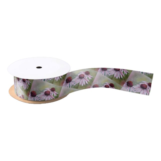 Pink Echinacea Daisies Satin Ribbon (Spool)
