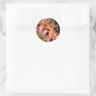 Pink Echinacea Flowers Round Envelope Seal Sticker