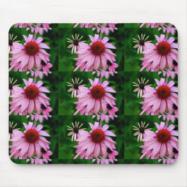 pink echinacea on green mousepad (Front)