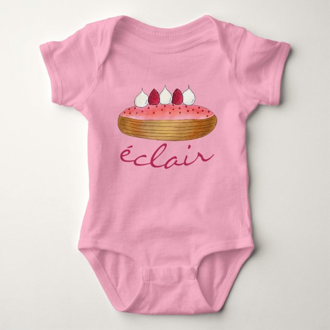 Pink Eclair French Choux Pastry Baking Patisserie Baby Bodysuit (Front)