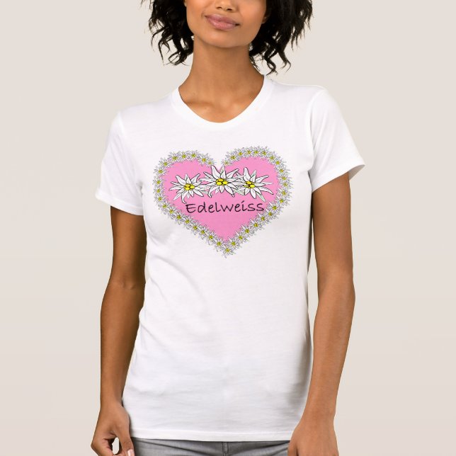 Pink Edelweiss Octoberfest Heart T-Shirt (Front)