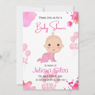 pink Editable Baby Girl Baby Shower Invitation