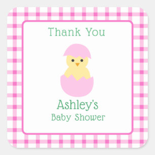 Pink Egg Little Chick Girl Baby Shower  Square Sticker
