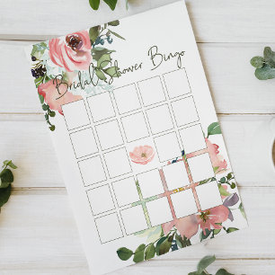 Pink Eggshell Blush Elegant Floral Bridal Bingo