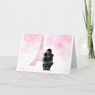 Pink Eiffel Tower and Black Poodle Card